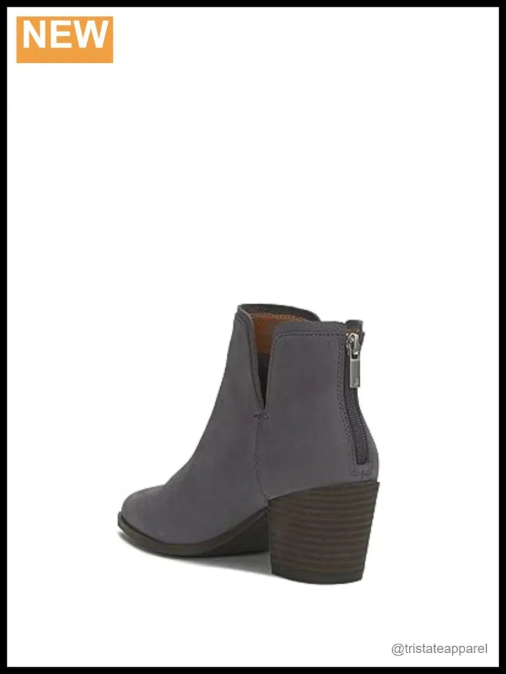 Women's Leather Ankle Booties with Side Zipper Stacked Heel